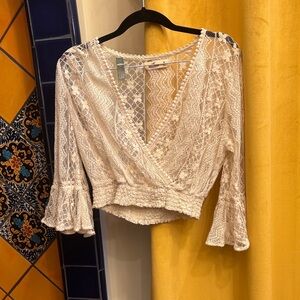 Vintage Hollister Lace V-Neck Top - Cream
